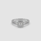 Guru Jewel's Fancy Emerald And Round Diamond Studded Fascinating Silver Ring For Her