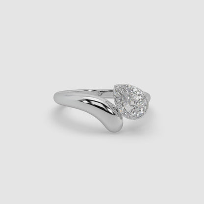 Guru Jewel's Fascinating Fancy Pear And Round Diamond Studded Silver Ring For Her