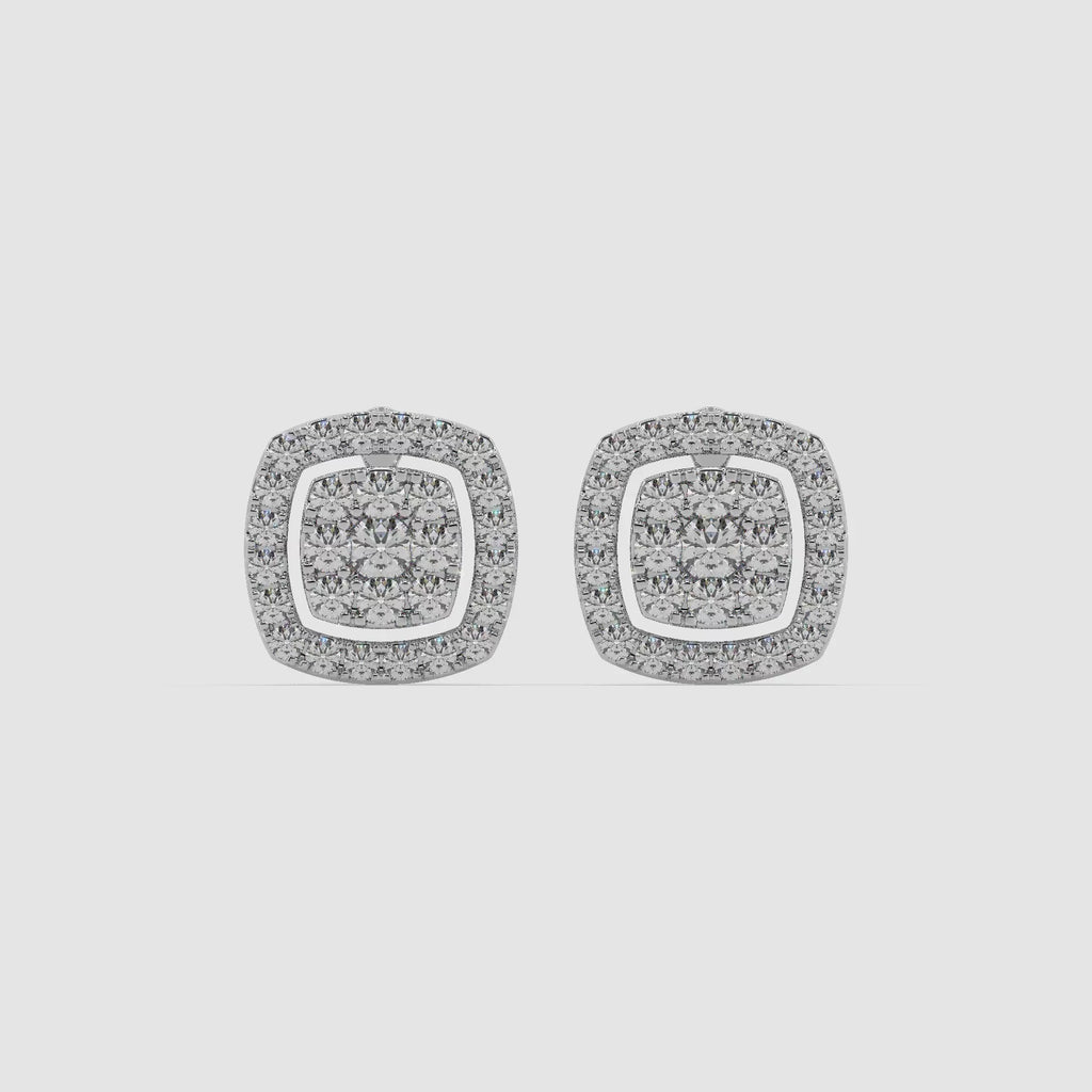 Guru Jewel's Round Diamond Studded Exclusive Square Shaped Silver Earrings For Her