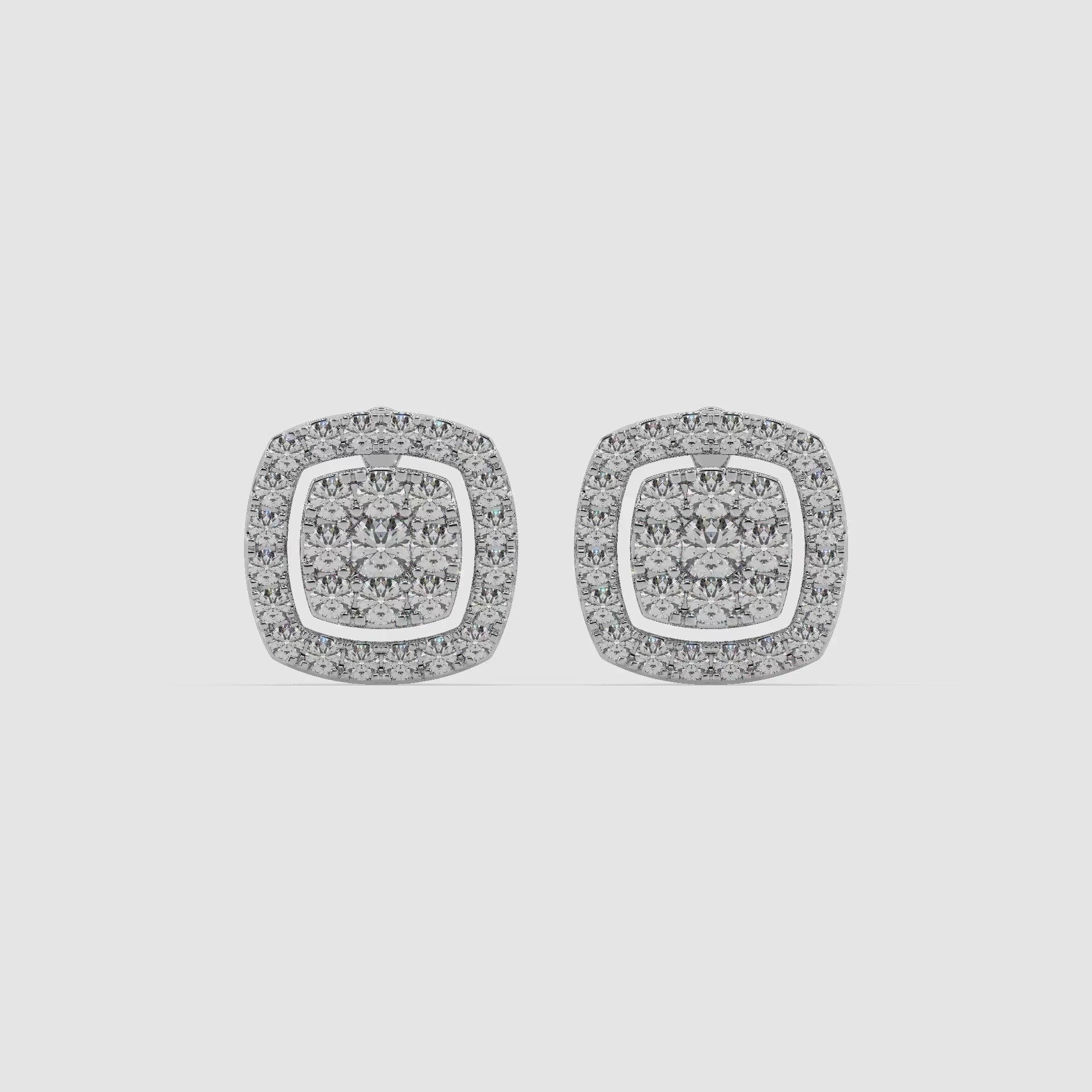 Guru Jewel's Round Diamond Studded Exclusive Square Shaped Silver Earrings For Her