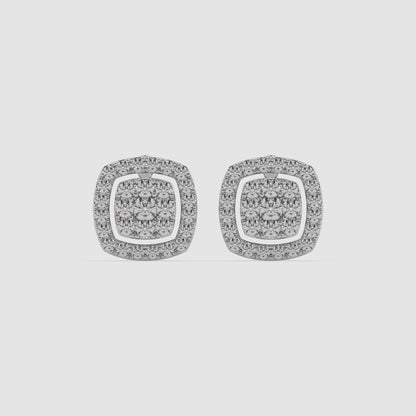 Guru Jewel's Round Diamond Studded Exclusive Square Shaped Silver Earrings For Her