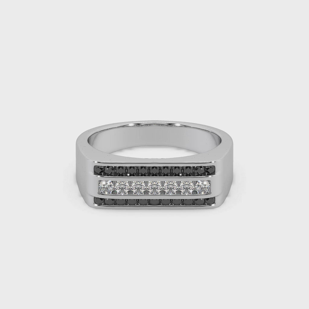 Guru Jewel's Round Diamond And Black Stone Studded Stunning Silver Ring For Him