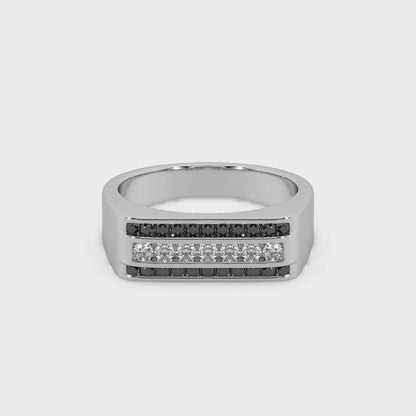 Guru Jewel's Round Diamond And Black Stone Studded Stunning Silver Ring For Him