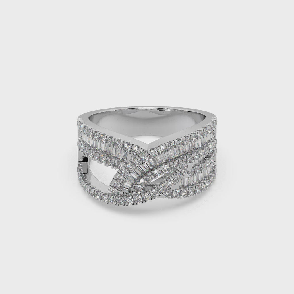Exclusive Channel-Set Bugette 925 Silver And Diamond Studded Ladies Ring For Her