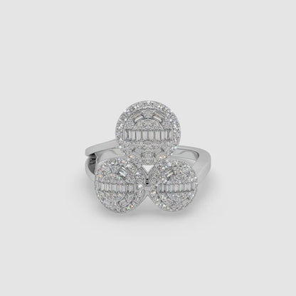 Guru Jewel's Round And Bugget Diamond Studded Captivating Silver Ring For Her