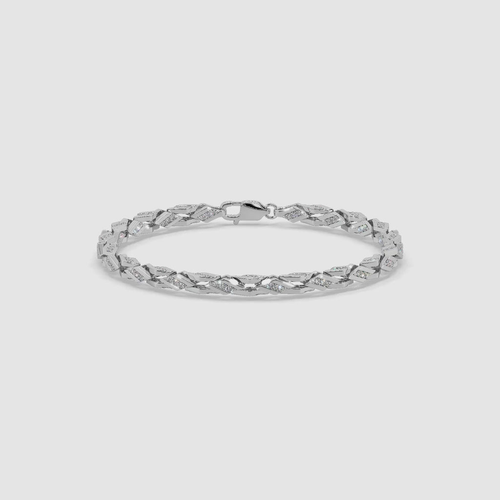 Guru Jewel's Exclusive Round Diamond Studded Tennis Silver Bracelet