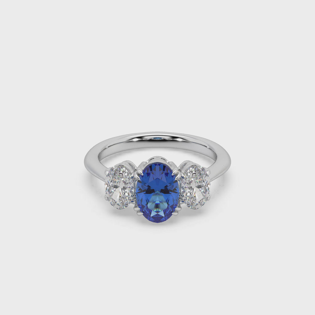 Exclusive Oval Shape Stone 925 Silver And Fancy Diamond Studded Ladies Ring For Her