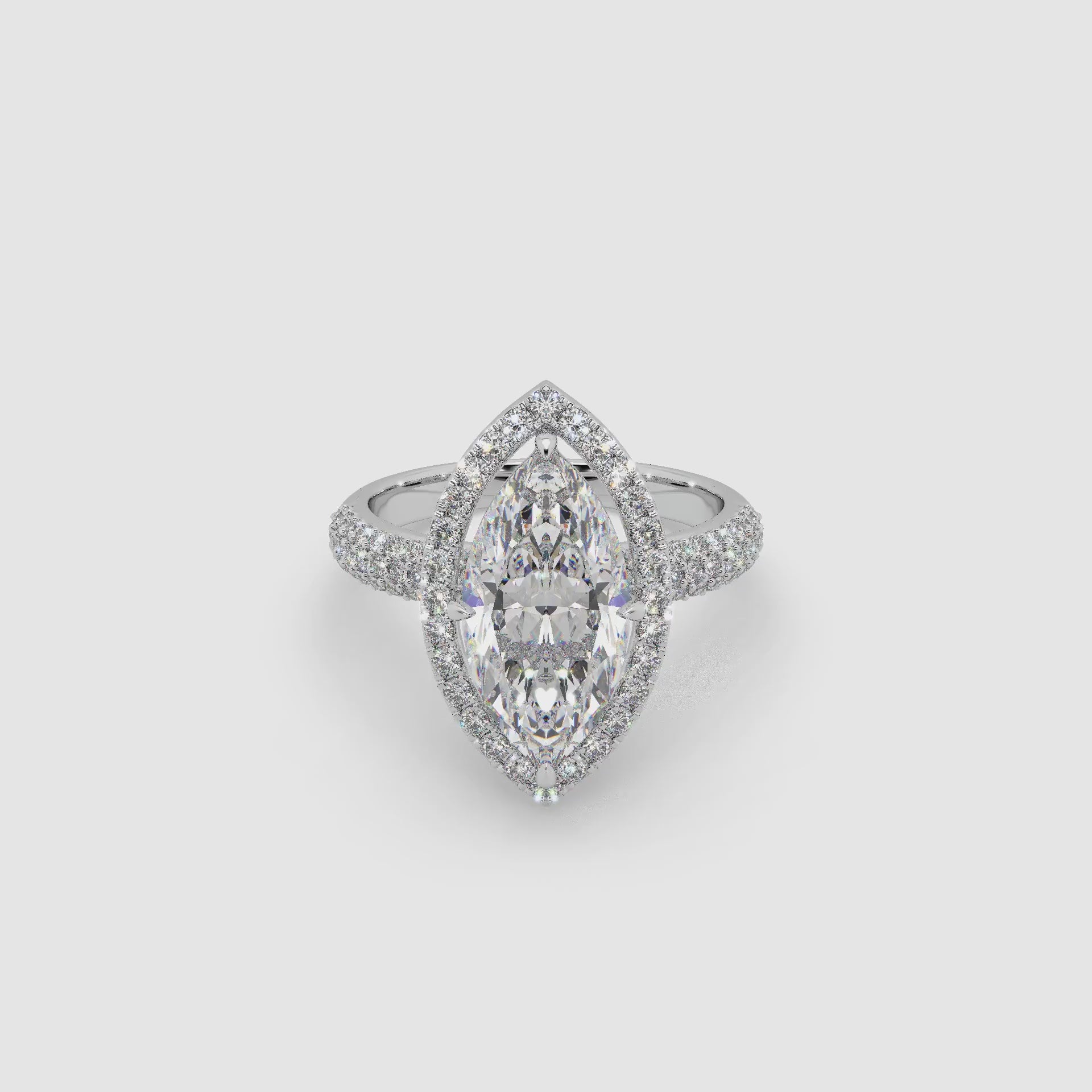 Guru Jewel's Fancy Marquise And Round Diamond Studded Captivating Silver Ring For Her