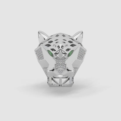 Guru Jewel's Astonishing Panther Style Round Diamond Studded Silver Ring For Him