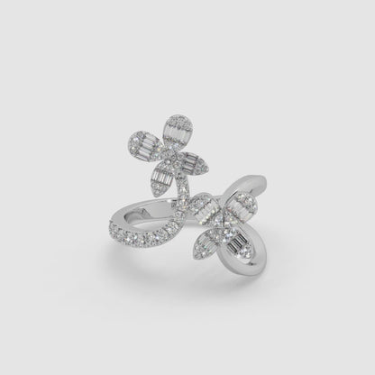 Guru Jewel's Round And Bugget Diamond Studded Wonderful Silver Ring For Her