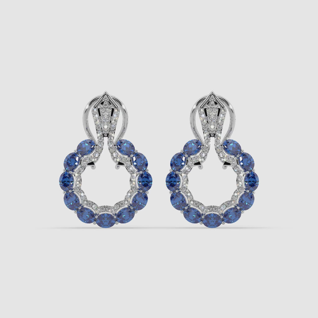 Guru Jewel's Blue Sapphire And Diamond Studded Silver Earrings For Her