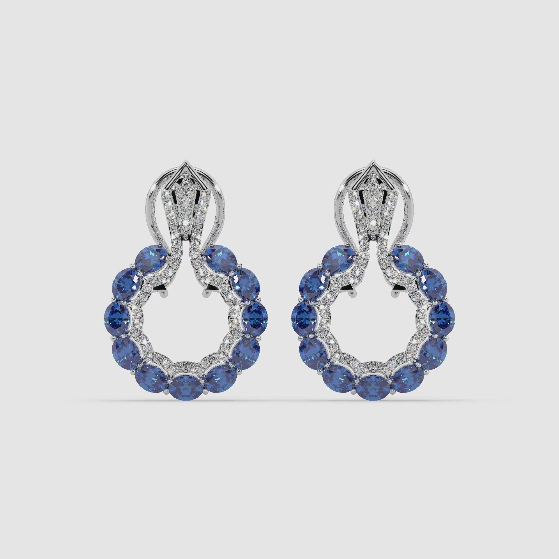 Guru Jewel's Blue Sapphire And Diamond Studded Silver Earrings For Her