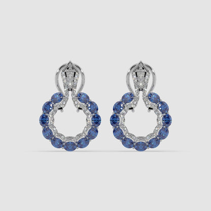 Guru Jewel's Blue Sapphire And Diamond Studded Silver Earrings For Her