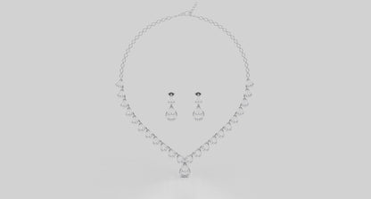 Guru Jewel's Round Diamond Studded Exclusive Silver Necklace Set