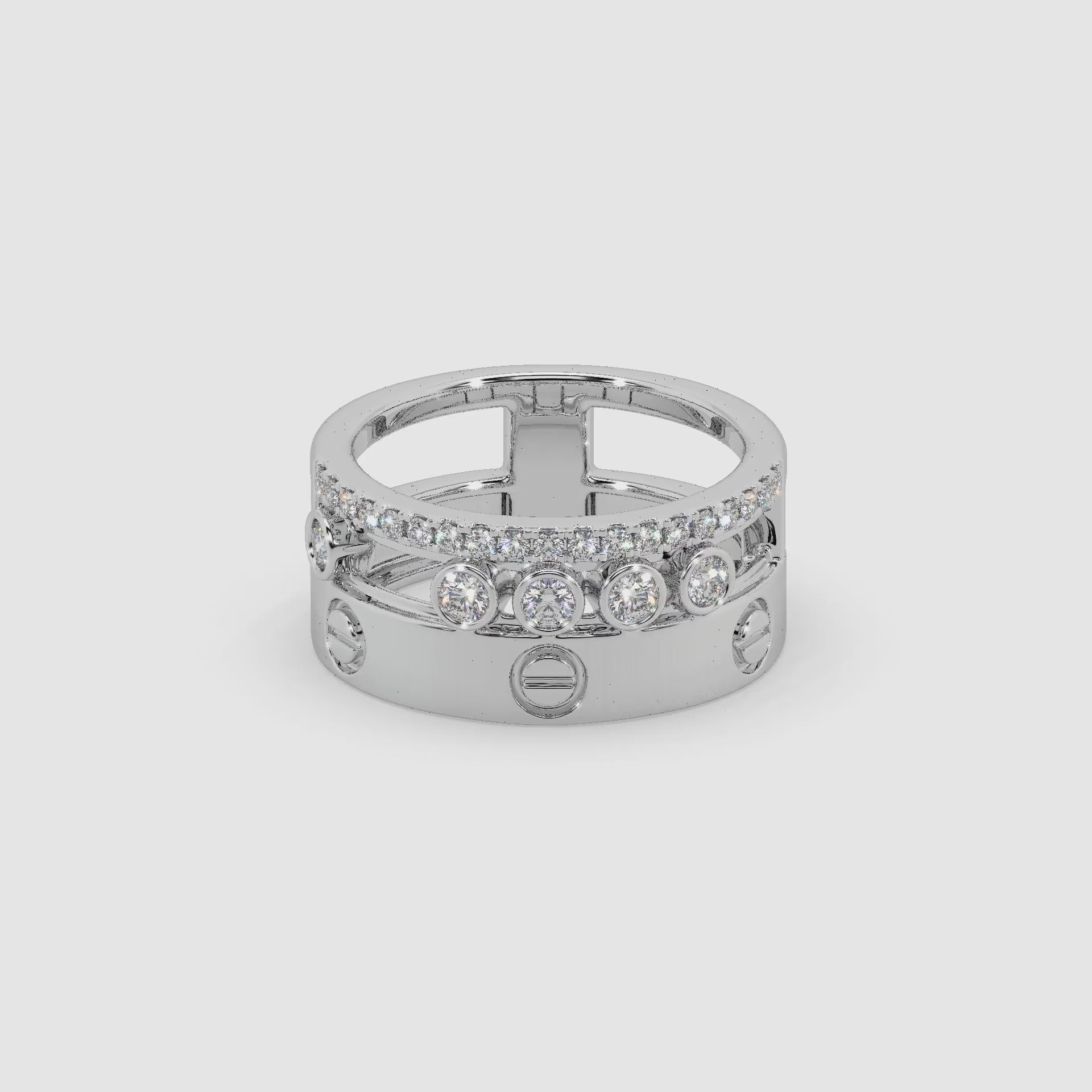 Guru Jewel's Round Diamond Studded Fashion Silver Ring For Her
