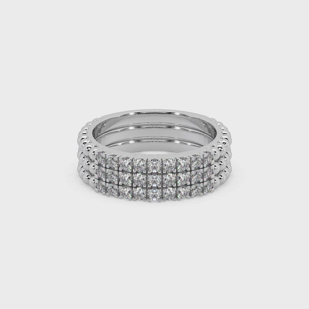Glamorous 3 Band 925 Silver And Round Diamond Studded Ladies Ring For Her