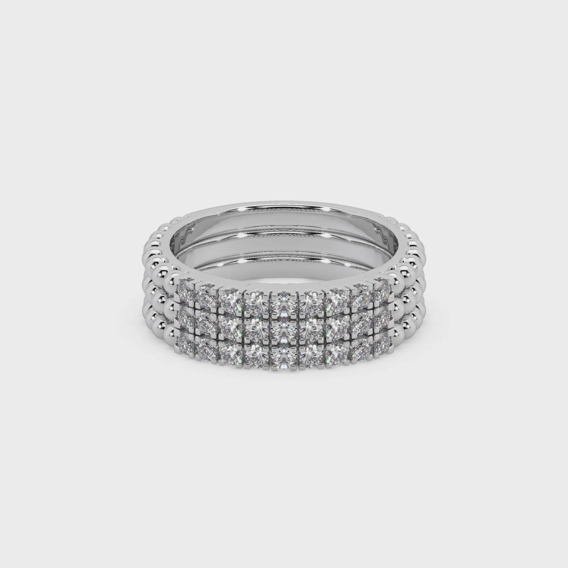 Glamorous 3 Band 925 Silver And Round Diamond Studded Ladies Ring For Her
