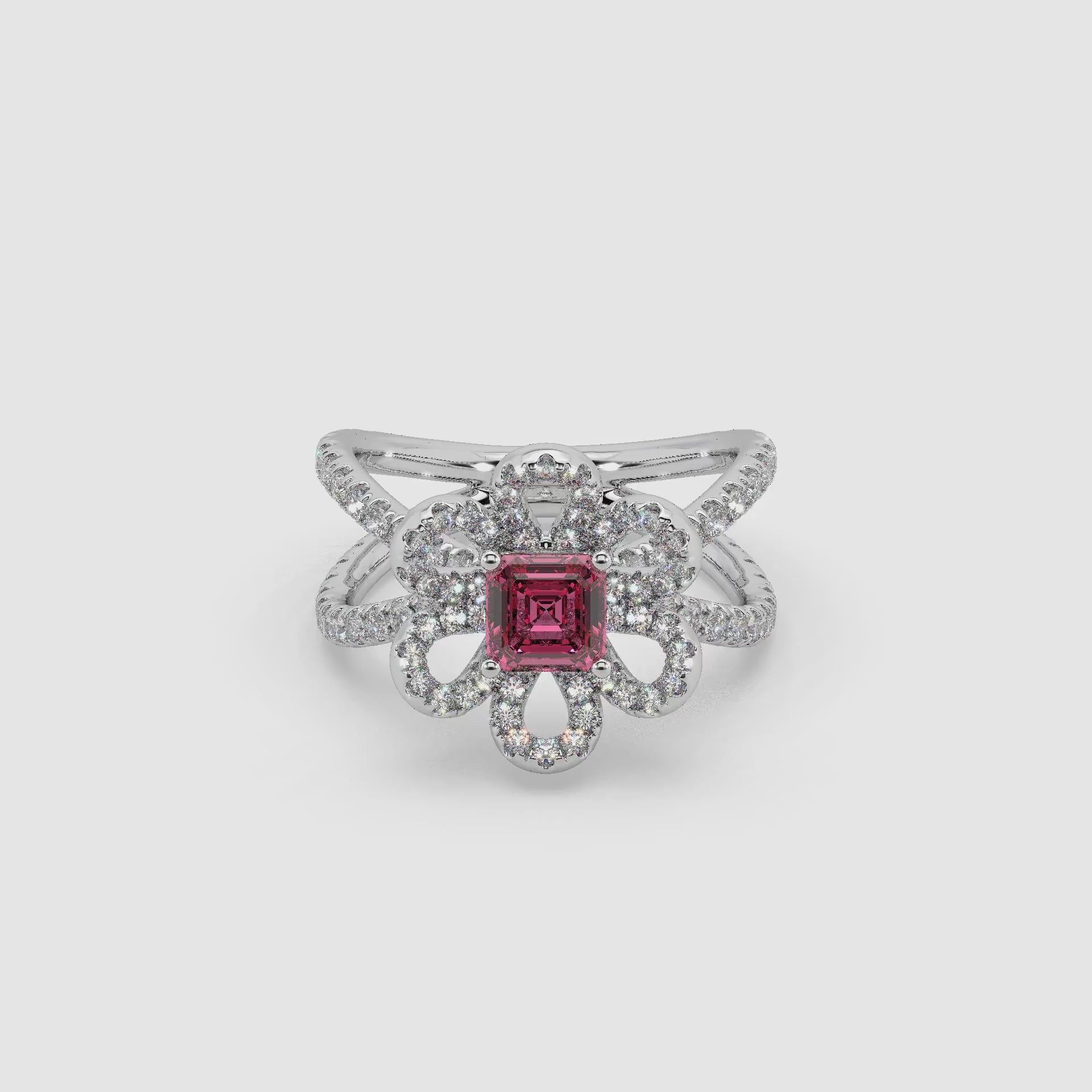 Guru Jewel's Red Stone And Diamond Studded Silver Ring For Her