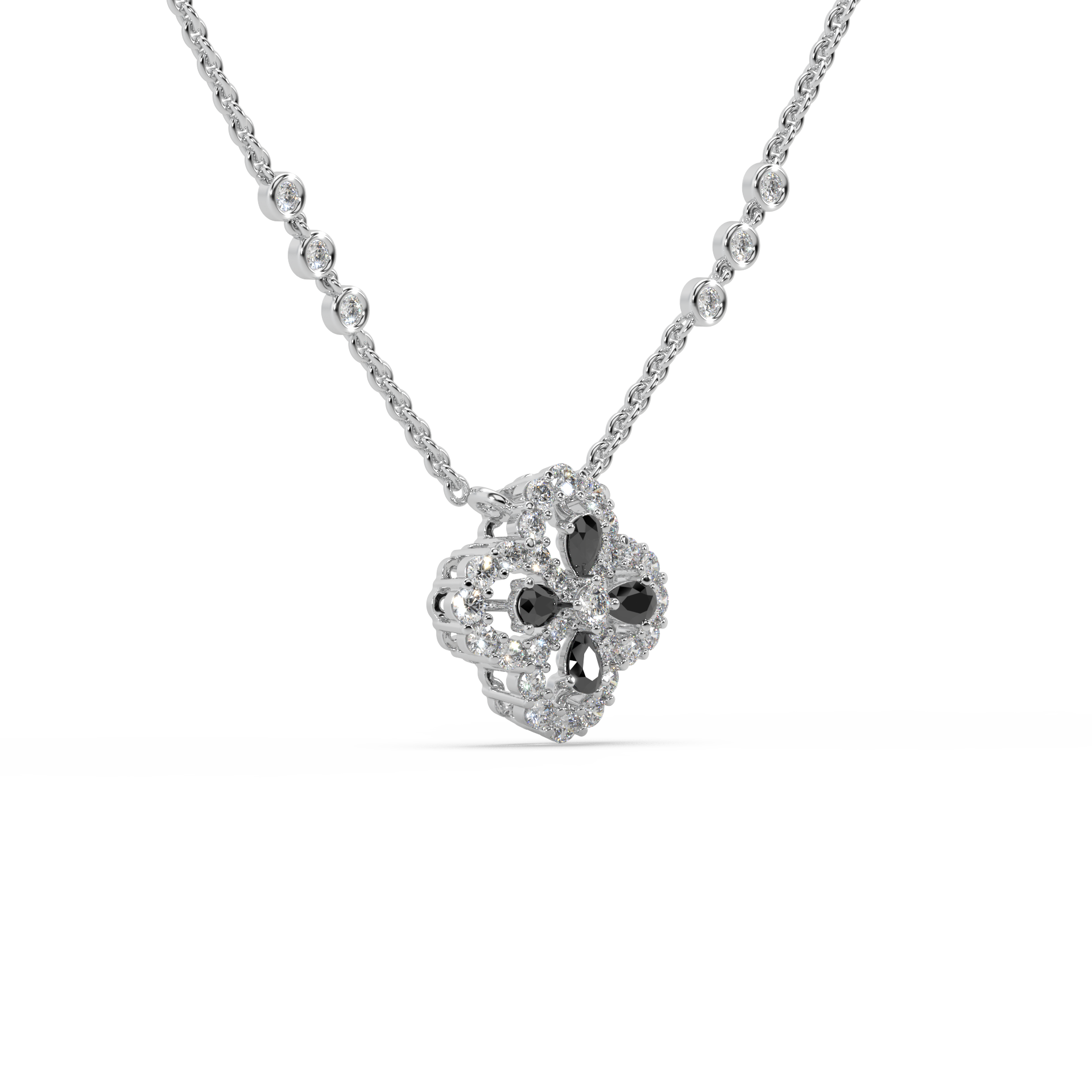 Fascinating 925 Silver And Round Diamond And Black Stone Studded Only Pendent