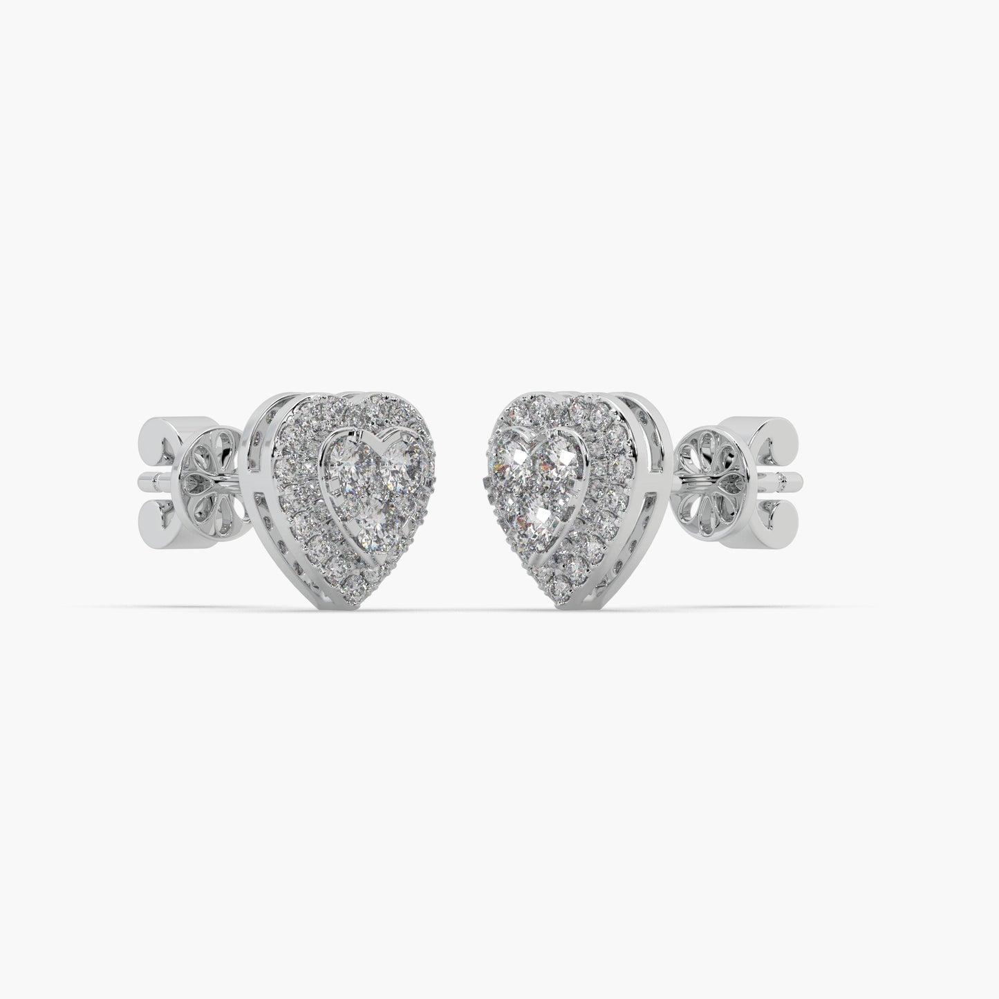 Guru Jewel's Attractive Heart Shaped Diamond Studded In Silver Earrings For Her