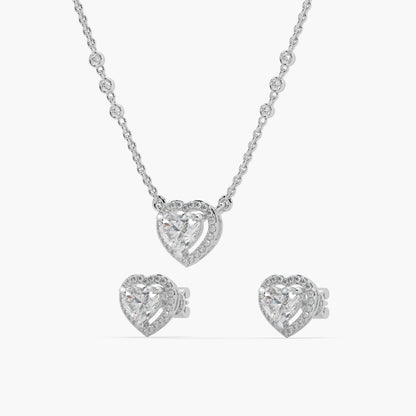 Guru Jewel's Fancy Heart Shaped Solitaire Diamond Studded Silver Pendant Set For Her