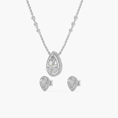 Guru Jewel's Fancy Pear Shaped Diamond Studded Beauteous Silver Pendant Set For Her