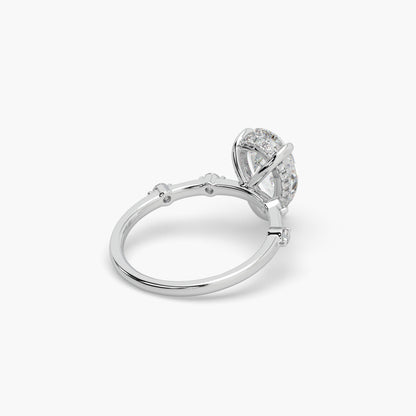 Guru Jewel's Fancy Pear And Round Shaped Diamond Studded Silver Ring For Her