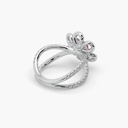 Guru Jewel's Red Stone And Diamond Studded Silver Ring For Her