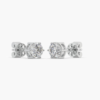 Guru Jewel's Round Solitaire Diamond Studded In Silver Stud Earrings For Her