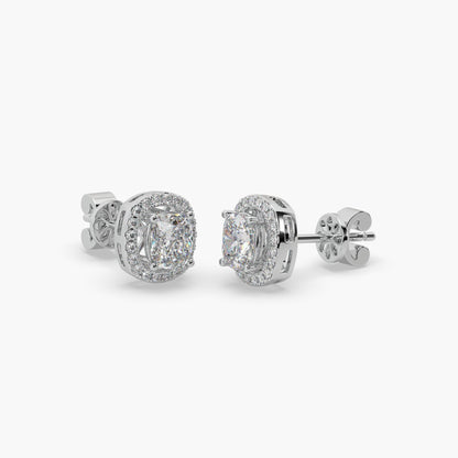 Guru Jewel's Fancy Cushion Shaped Diamond Studded Silver Earrings For Her