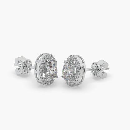 Guru Jewel's Ovel Shaped Fancy Diamond Studded Silver Earrings For Her