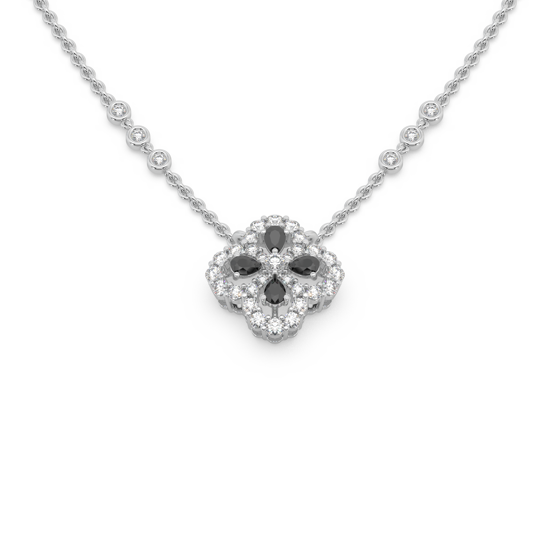 Fascinating 925 Silver And Round Diamond And Black Stone Studded Only Pendent