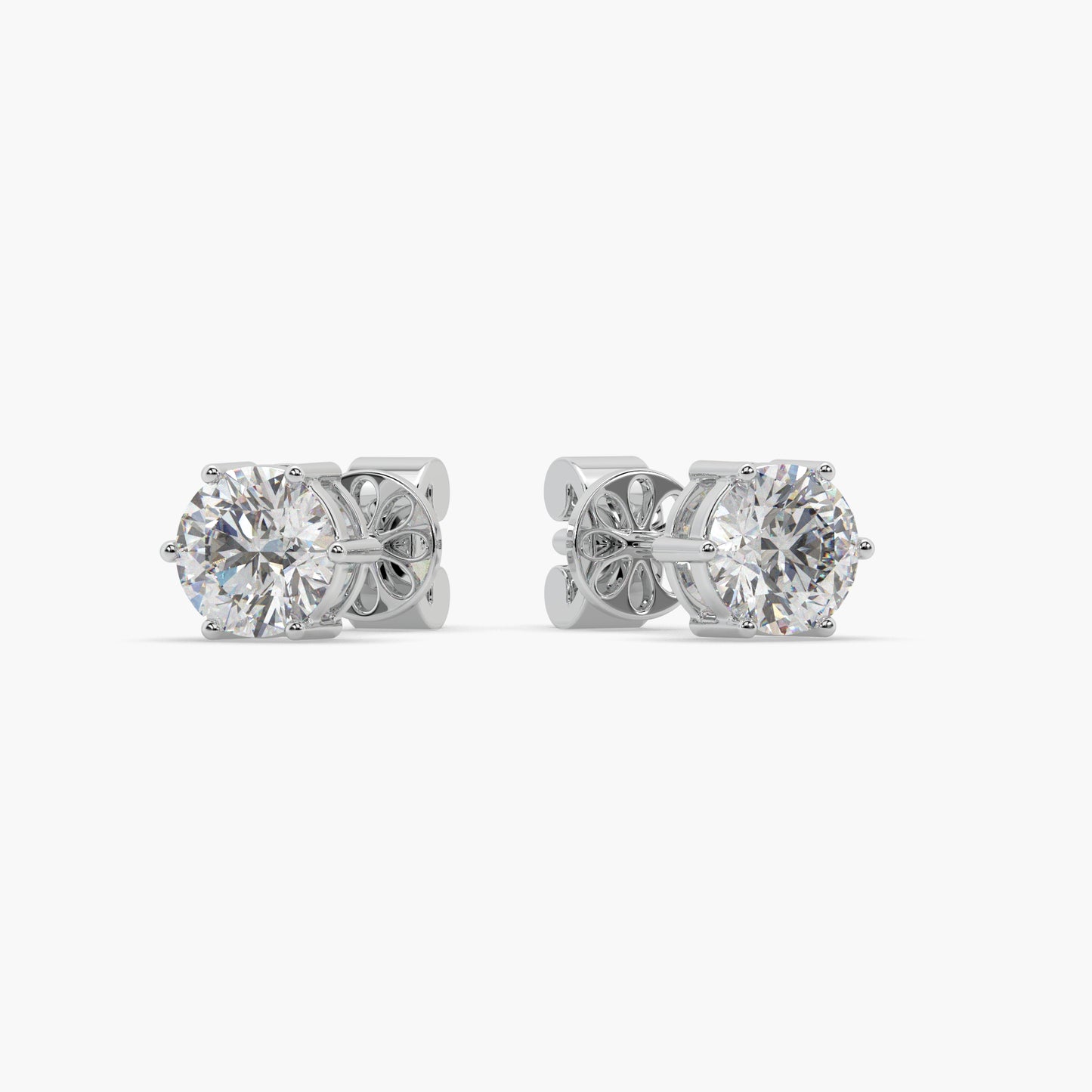 Guru Jewel's Round Solitaire Diamond Studded In Silver Stud Earrings For Her