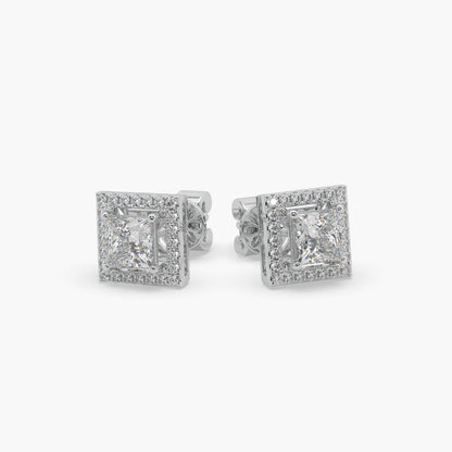 Guru Jewel's Fancy Princess Cut Diamond Studded Silver Earrings For Her