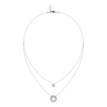 Guru Jewel's Round Diamond Studded Impressive 2 Line Silver Pendent For Her