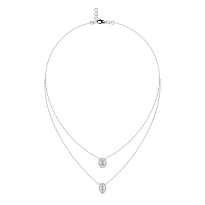 Guru Jewel's Oval And Marquee Fancy Diamond Studded Devastating 2 Line Silver Pendent For Her