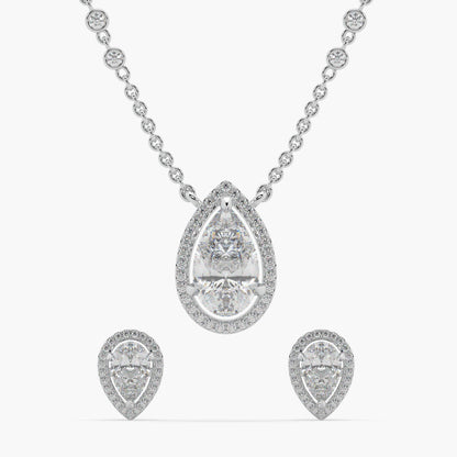 Guru Jewel's Fancy Pear Shaped Diamond Studded Beauteous Silver Pendant Set For Her