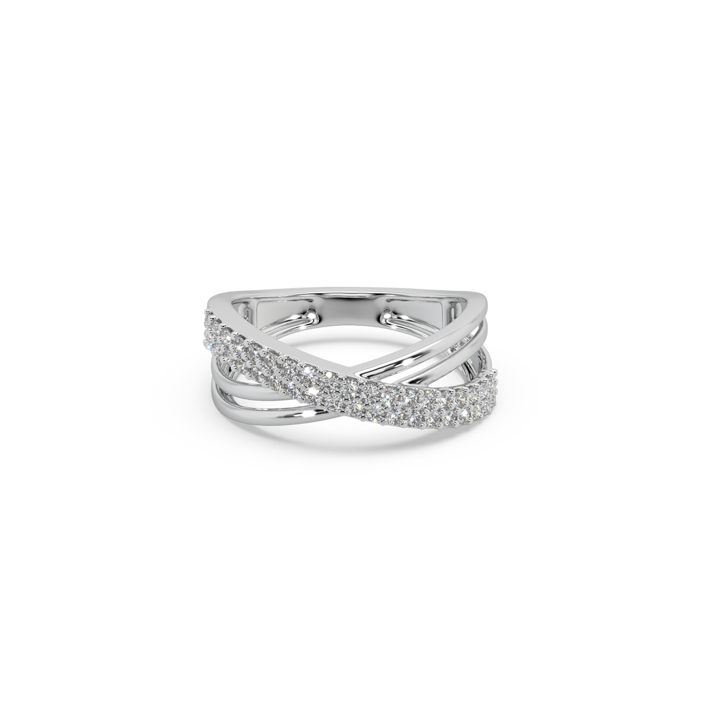 Attractive Round Diamond Studded Silver Ring For Her