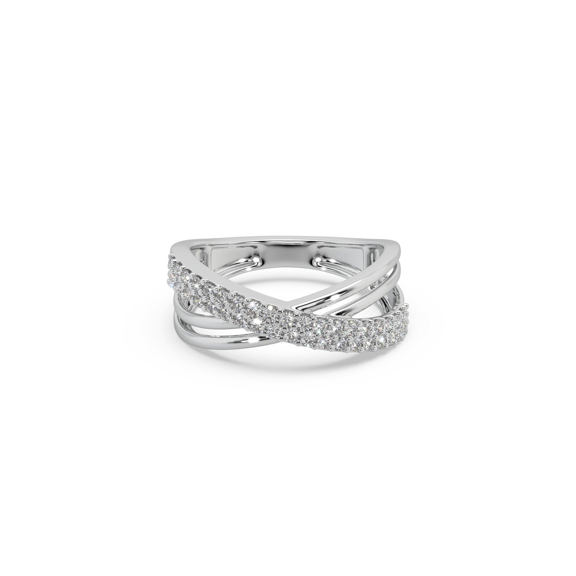 Attractive Round Diamond Studded Silver Ring For Her