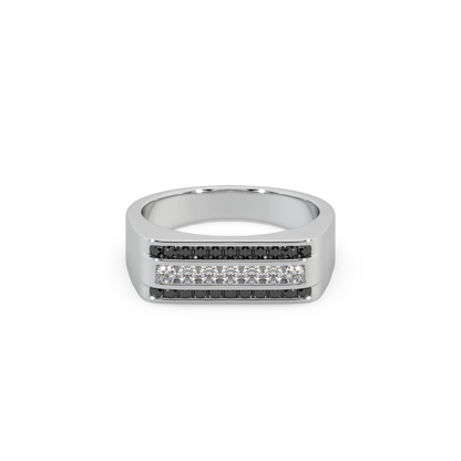 Guru Jewel's Round Diamond And Black Stone Studded Stunning Silver Ring For Him