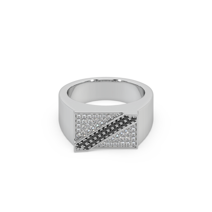 Unique Black Diamond 925 Silver And Round Diamond Studded Gents Ring For Him