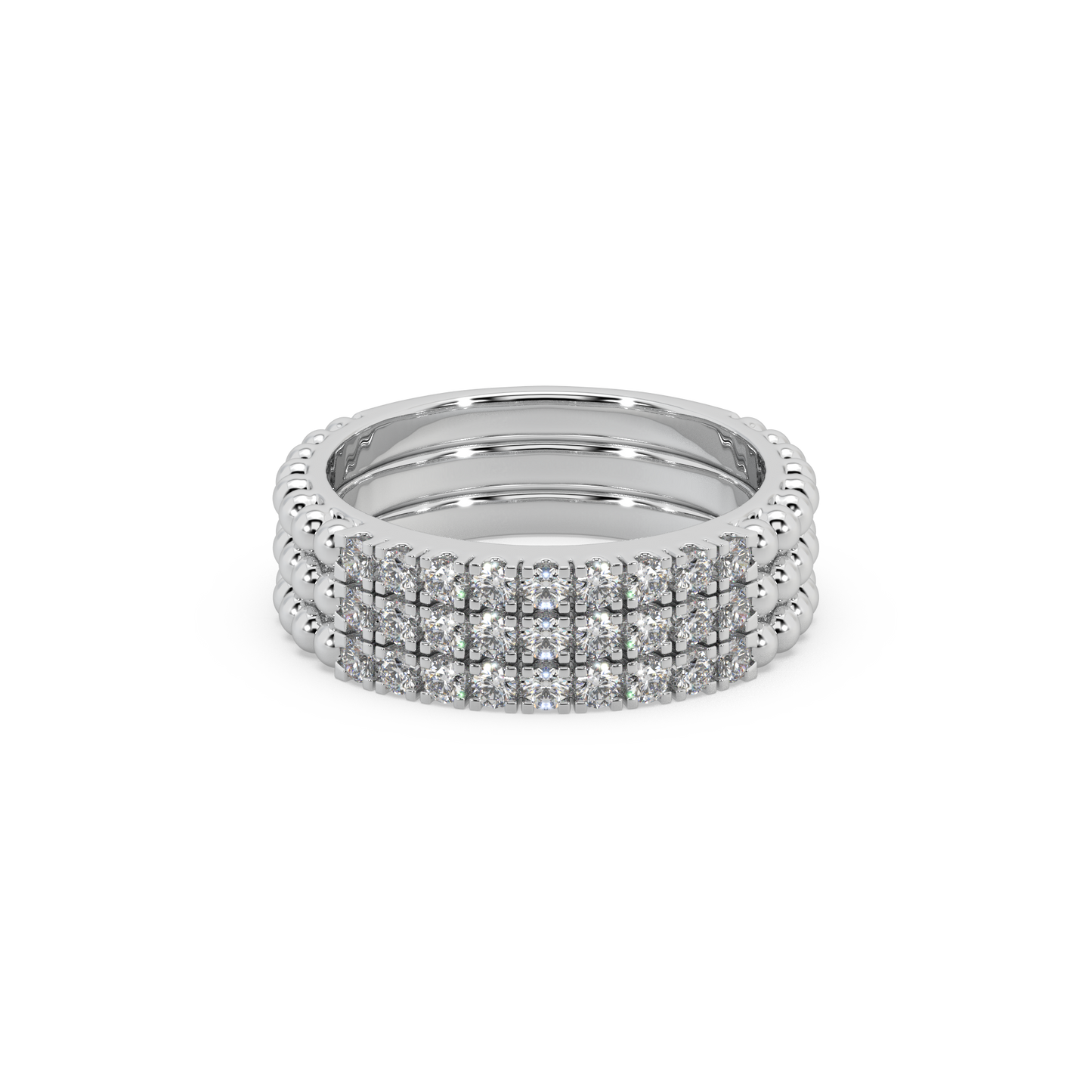 Glamorous 3 Band 925 Silver Moissanite Studded Ladies Ring For Her