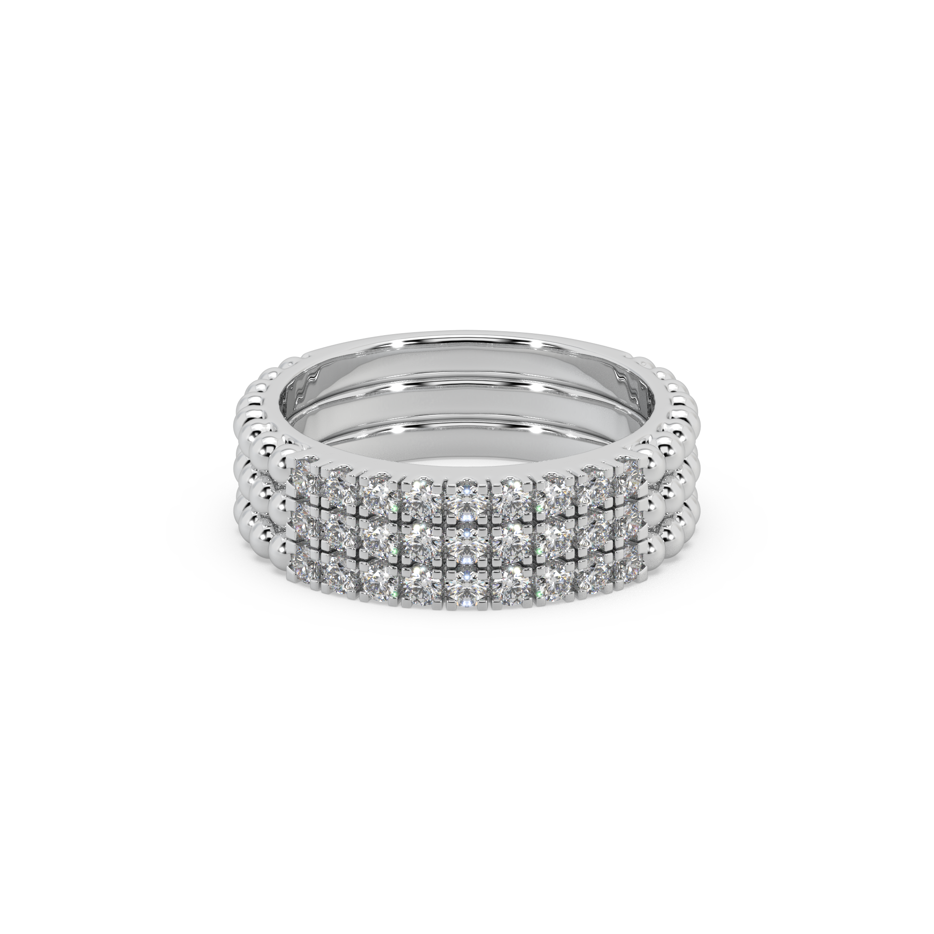 Glamorous 3 Band 925 Silver And Round Diamond Studded Ladies Ring For Her