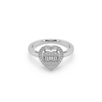 Heart Shape Buguette And Round Cut Diamond 925 Silver Ladies Ring For Her