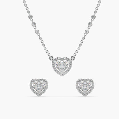 Guru Jewel's Fancy Heart Shaped Solitaire Diamond Studded Silver Pendant Set For Her