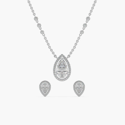 Guru Jewel's Fancy Pear Shaped Diamond Studded Beauteous Silver Pendant Set For Her