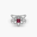 Guru Jewel's Red Stone And Diamond Studded Silver Ring For Her