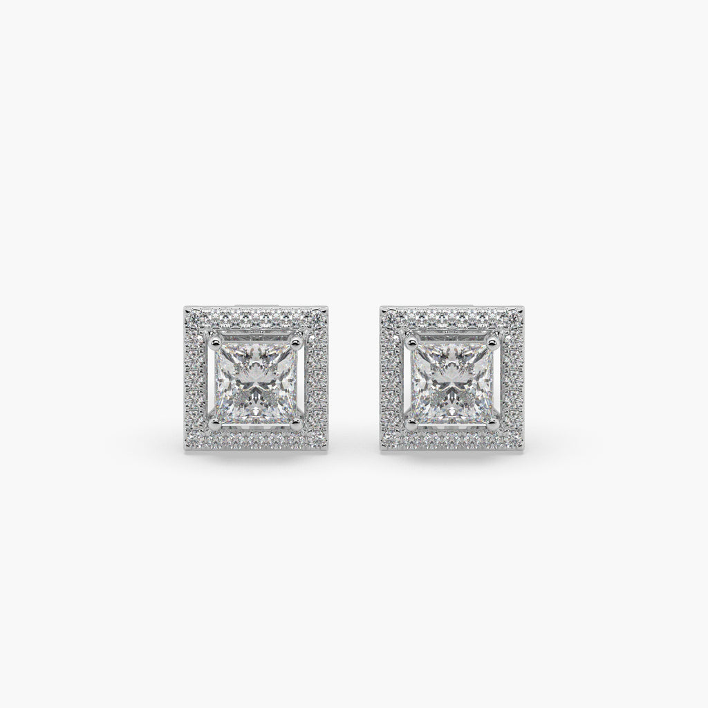 Guru Jewel's Fancy Princess Cut Diamond Studded Silver Earrings For Her