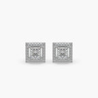 Guru Jewel's Fancy Princess Cut Diamond Studded Silver Earrings For Her