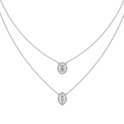 Guru Jewel's Oval And Marquee Fancy Diamond Studded Devastating 2 Line Silver Pendent For Her